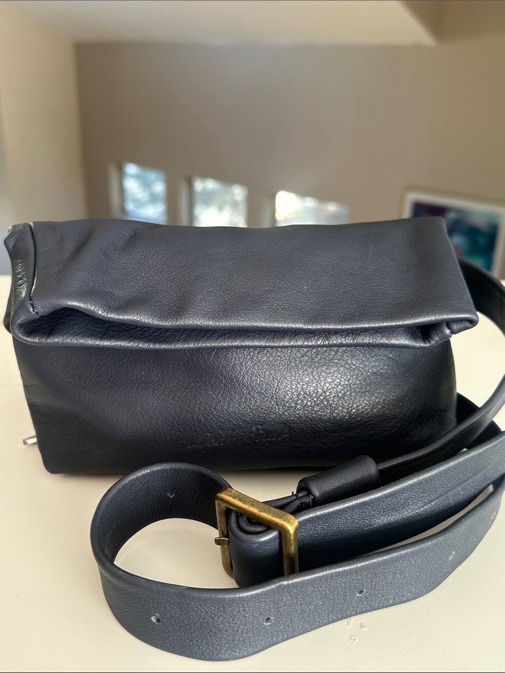Lady Bird leather deep navy sling shoulder bag